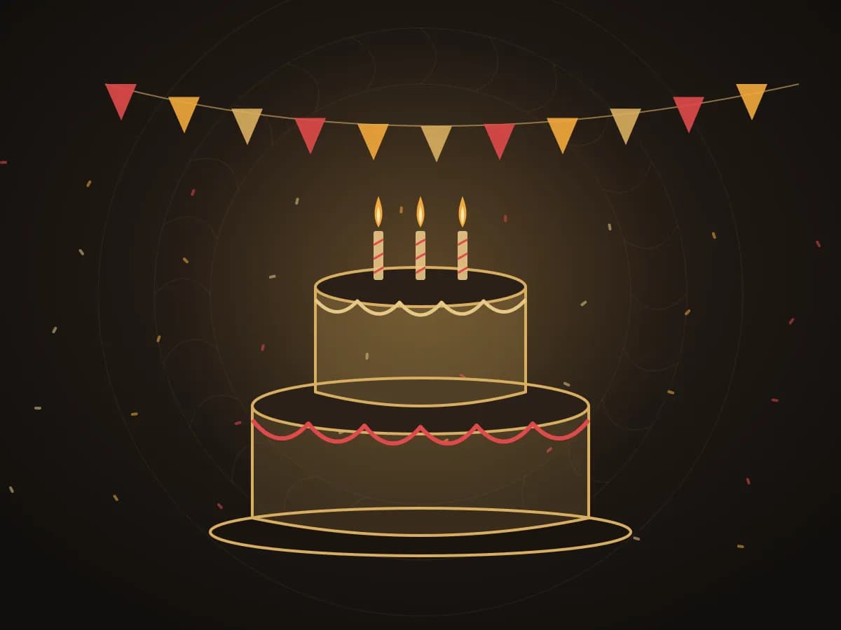 Illustration of a birthday cake with candles and bunting
